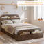 Structure de lit simple avec tête de lit en bois massif avec pied de lit surélevé, taille simple, plateforme basse, support de lattes robuste, finition naturelle, utilisation dans la chambre à coucher-698997032