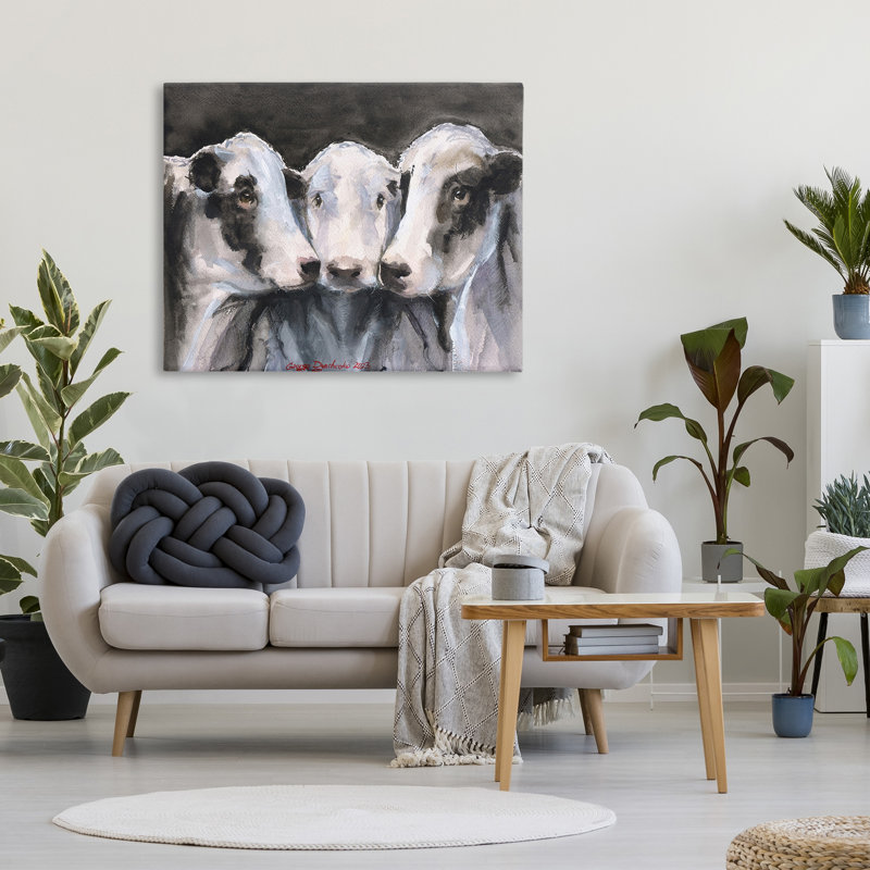 «Cow Cow Trio», peinture sur toile par GeorgeDyachenkoArt, H 36 po x l 48 po