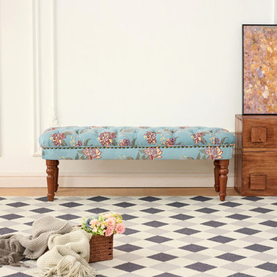Banc capitonné de style européen avec pieds en bois tourné, repose-pieds rembourré américain pour chambre à coucher et espace de vie principal