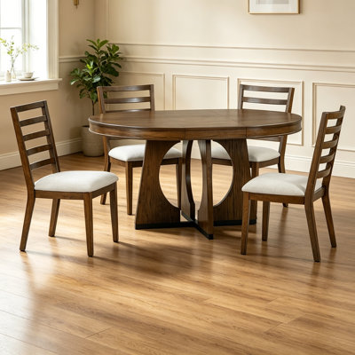 Round Dining Table for 4 with Chairs Set, Extendable Dining Table Set with 16" Removable Middle Leaf, 5 Piece Retro Dining Table Set Unique Geometric