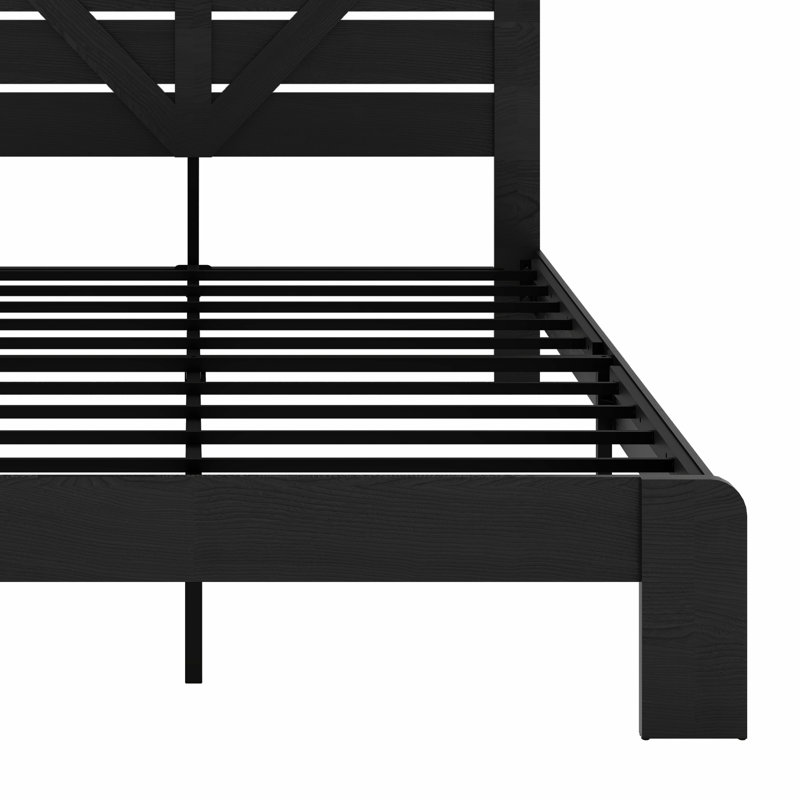 Tête de lit, base de lit plateforme en bois, Double, Noir