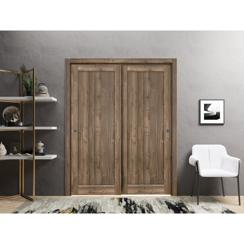 Portes à panneaux coulissantes à panneaux Quadro, 56 po x 96 po, Noyer