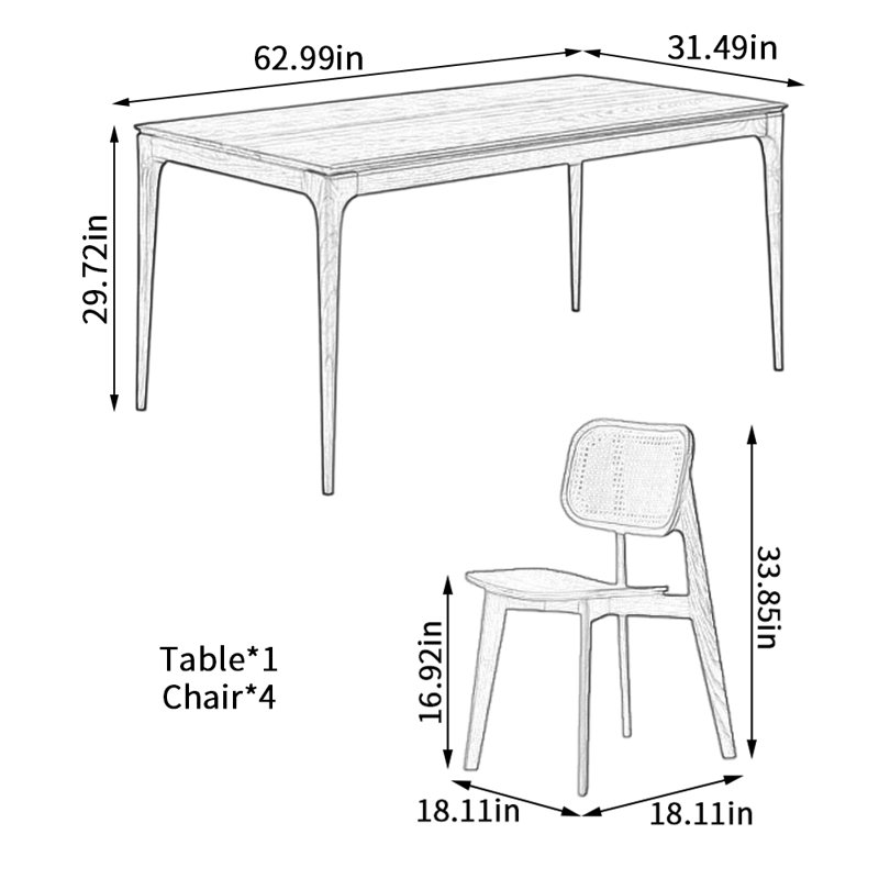 Ensemble de table de salle à manger Simple Retro, H 29,72 po x L 62,99 po x l 31,49 po