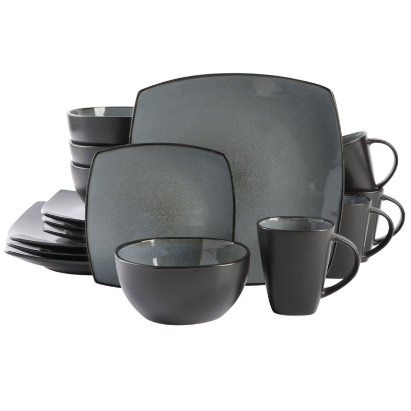 Eclipse Square Porcelain Holiday Dinnerware Set, Service for 4