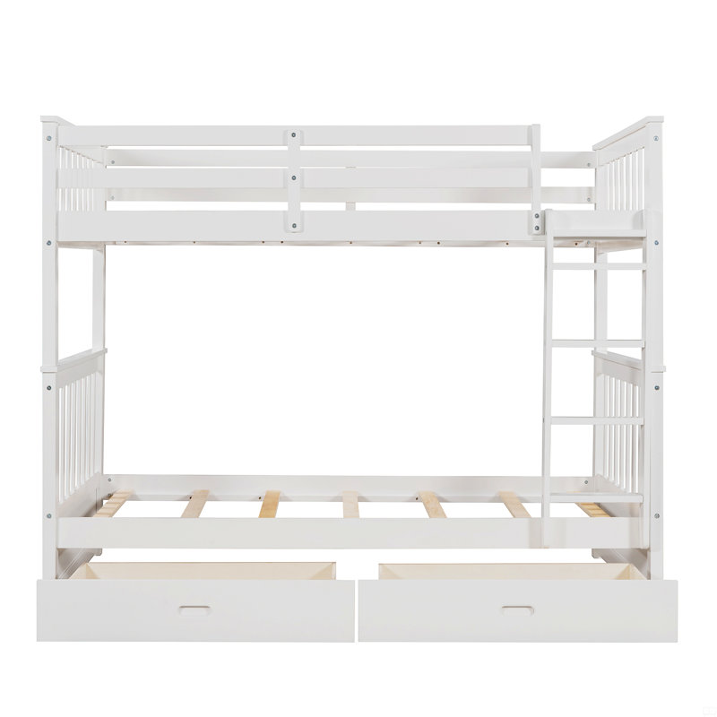Lit superposé simple au-dessus de simple avec échelles et deux tiroirs de rangement, Blanc