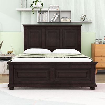 Town and Country Style Wooden Platform Bed with Headboard