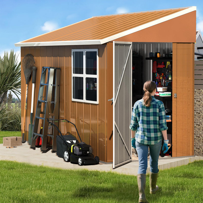 Remise de rangement extérieure 8 pi 4 po avec fenêtres, remise à outils de jardin en métal avec porte verrouillable et ventilation