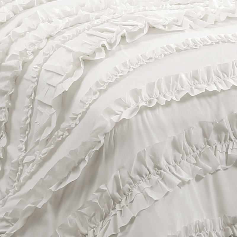 Belle White Microfiber Queen Ruffled Comforter Set