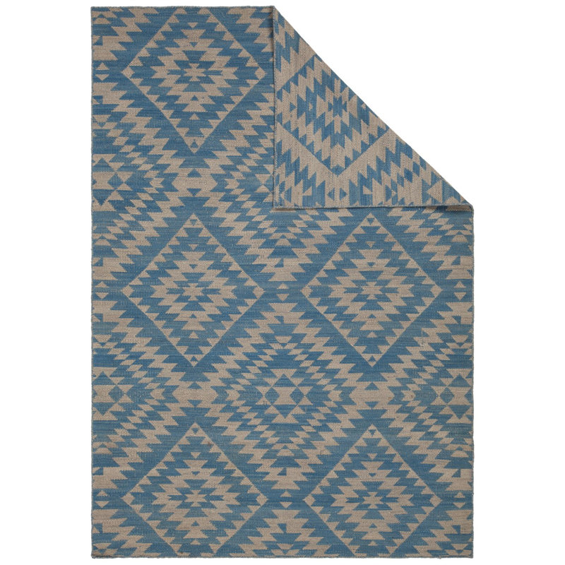 Tapis bleu / beige Stillmore tissé à la main, Rectangle 7 pi 9 po x 10 pi 6 po