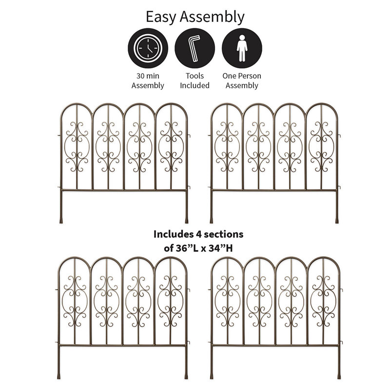 Montebello Iron Gunmetal Garden Fencing with Ground Stakes