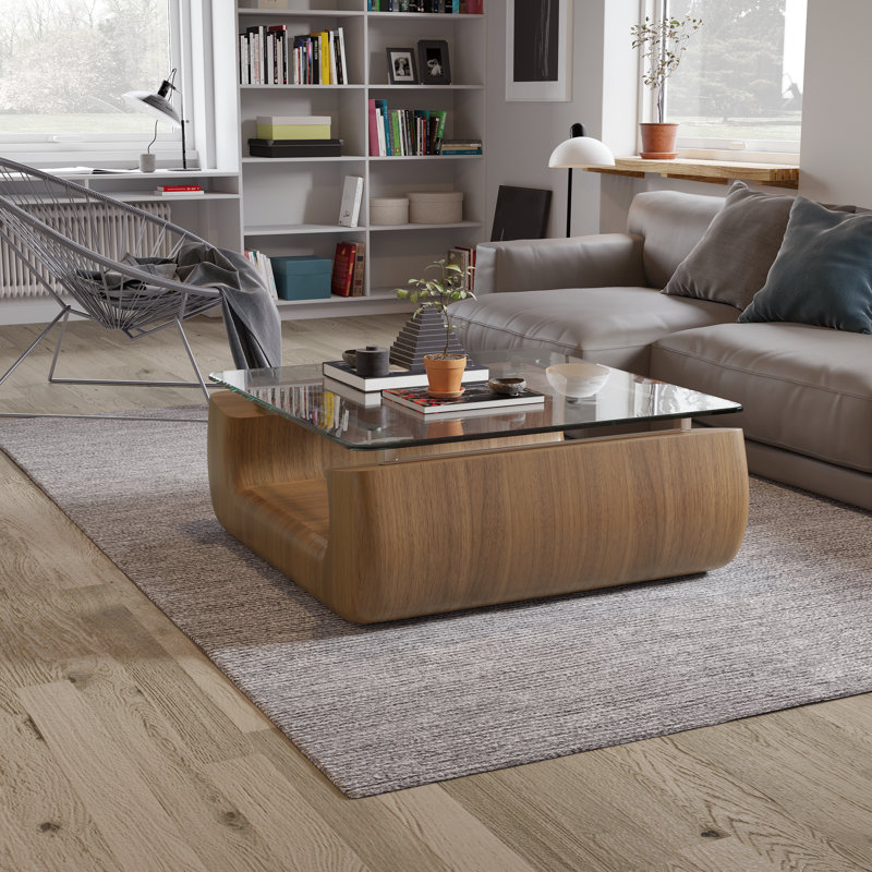 42.52" Square Wood & Glass Coffee Table with Drawer