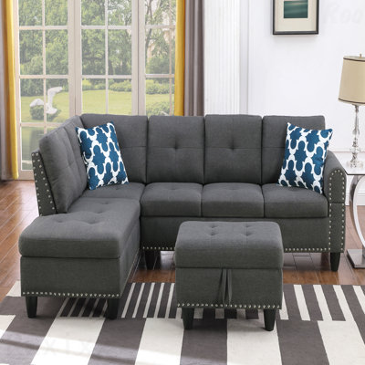 98" Wide Left Hand Facing Sofa & Chaise With Ottoman