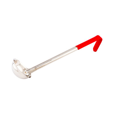Louche à soupe de 2 onces et 1 cuillère de service - avec poignée rouge, lavable à la vaisselle, en acier inoxydable, parfaite pour la soupe, le piment ou la pâte