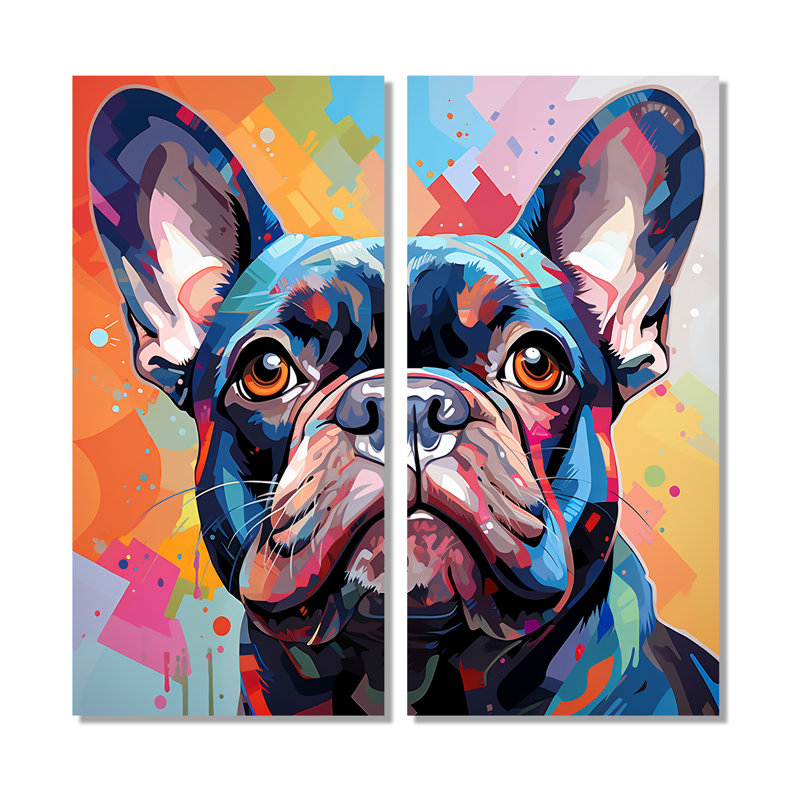 Chien, bouledogue français, fête - décoration murale moderne, H 20 po x l 24 po, Toile tendue, Ne s’applique pas