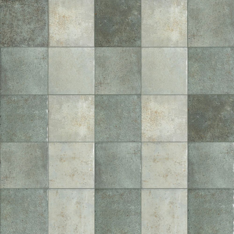 Carreau de porcelaine brillant 4 "x 4" Vela, Mousse de chêne à damier et champ vert