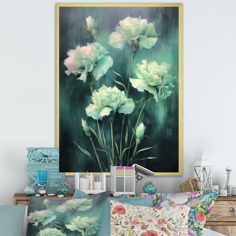 Carnation - émeraude verte, impression sur toile, Cadre doré simple, H 20 po x l 12 po x P 1 po