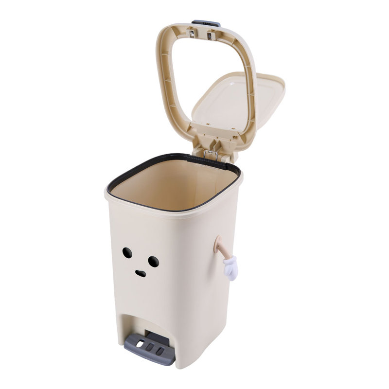 8L Foot Pedal & Press-to-Open Cream White Trash Bin, 15 Oz