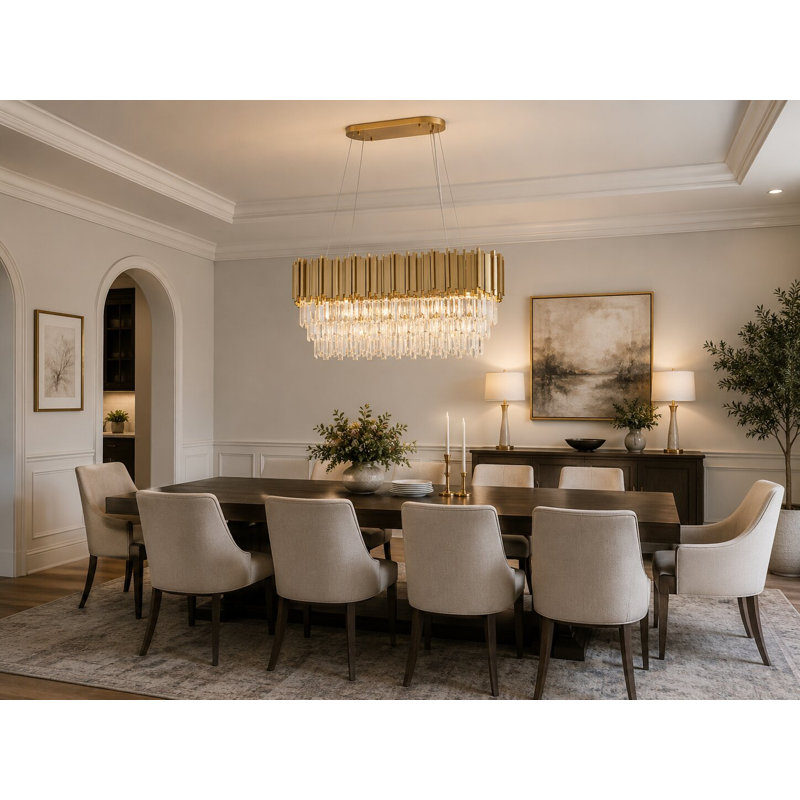 Lustre 7 lumières en acier inoxydable doré avec accents de cristal