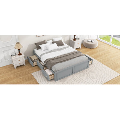 Wood Platform Bed Frame with 6 Drawers