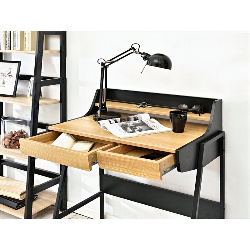 Chula Metal Base Writing Desk, Black, Oak