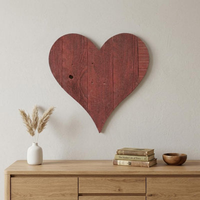 12" X 12" Red Wood Heart Hanging Dimensional Sculpture