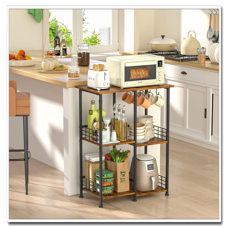Table de îlot de cuisine à 3 niveaux Rustic Brown