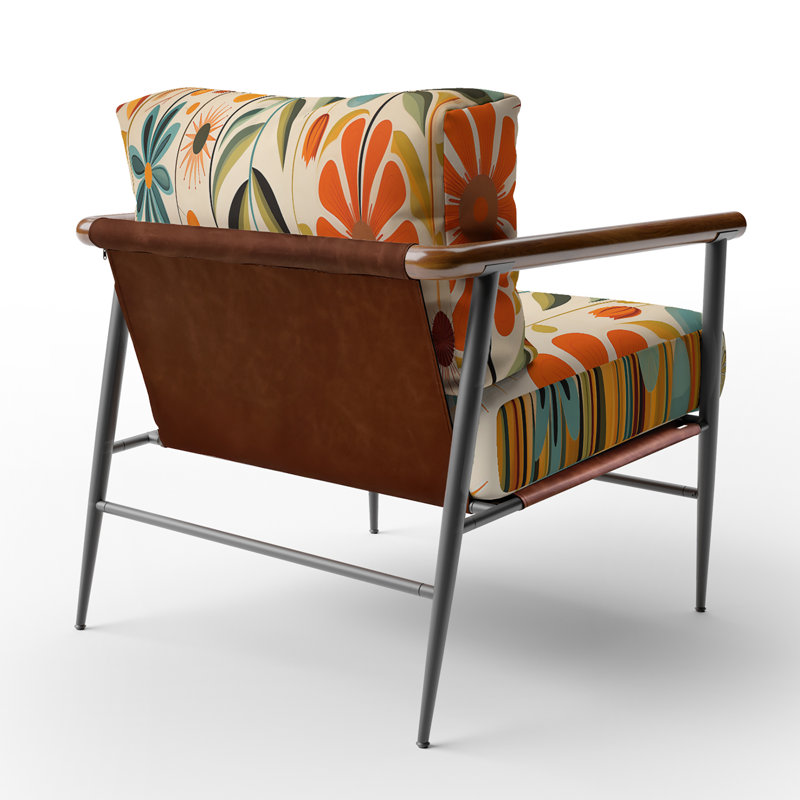 Fauteuil d'appoint rembourré abstrait rouge Mid Century Mod Nature, Noir