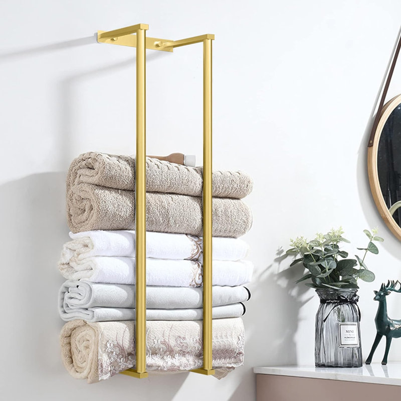 Porte-serviettes pour mur de salle de bain, pour ranger serviettes, peignoirs, porte-serviettes avec crochets, Doré
