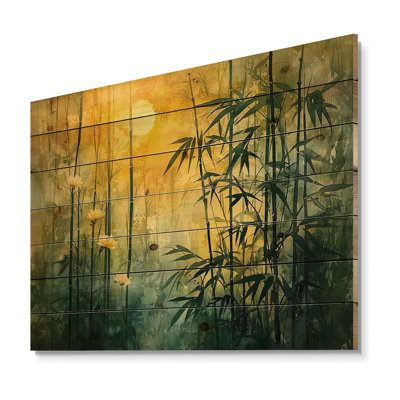 Golden Glow Of Bamboo Forest II - Bamboo Wood Wall Decor - On Natural Pine Wood