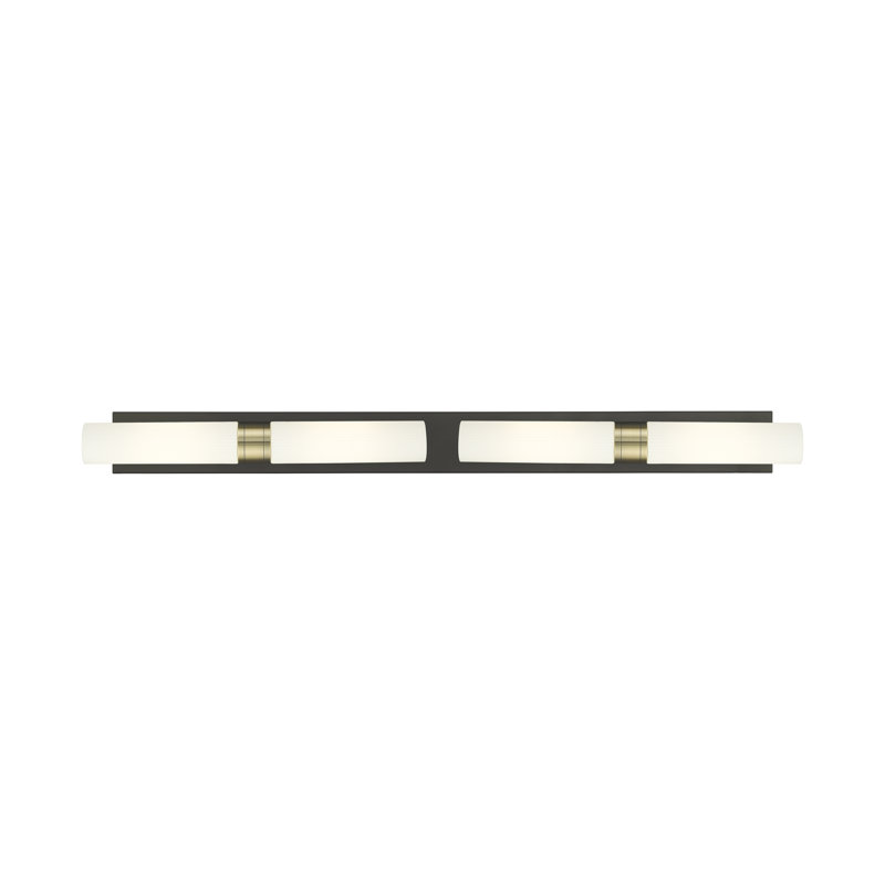 Éclairage pour meuble-lavabo 4 lumières 51 po Ballston - Maliyah - Finition laiton brossé - Abat-jour blanc rayé, Blanc rayé