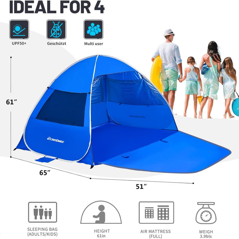 Abri de plage pour 3/4 personnes, parasol portatif