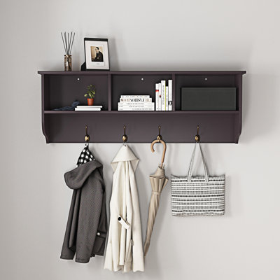 Espresso Entryway Wall Mounted Coat Rack With 4 Dual Hooks Living Room Wooden Storage Shelf -  August GroveÂ®, C48AAE5480B641B69E6A66D0236FF1D6