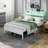 Full Bed With Led Light And Charging Station, Storage Headboard, No Box Spring Needed, White-1174492058-1207684874