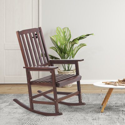 Acacia Wood Outdoor Rocking Chiar, Patio Rocker For Front Porch, Deck, Indoor