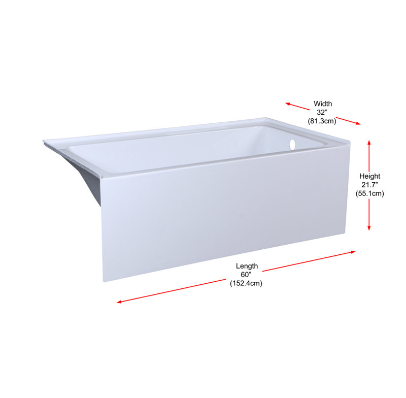 Niklaus 60'' Glossy White Acrylic Alcove Soaking Bathtub