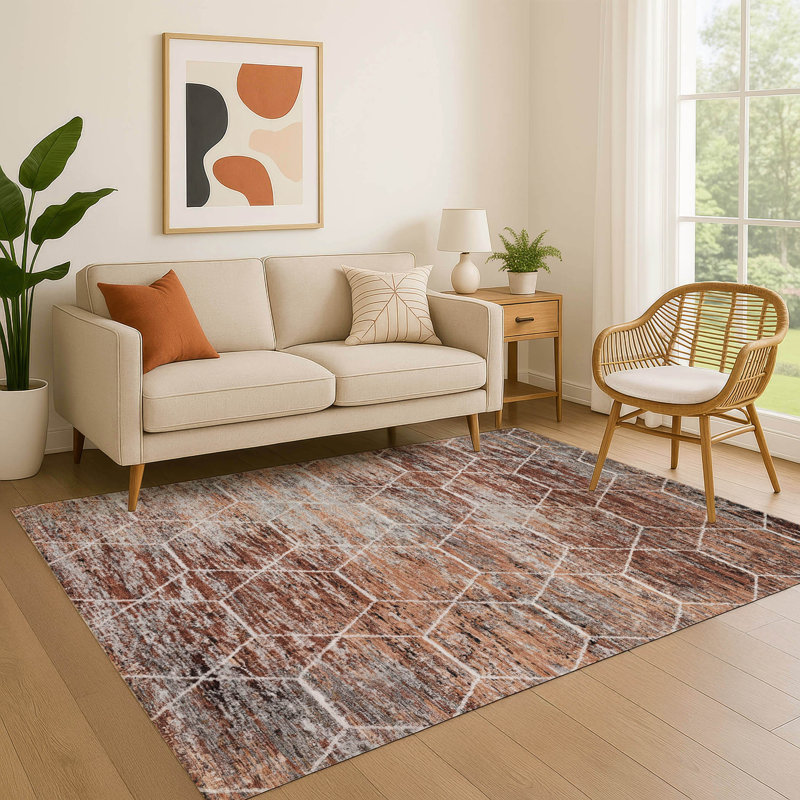 Tapis géométrique de qualité supérieure lavable à la machine AMF1724, Rectangle 10 pi x 14 pi