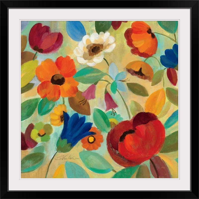 « iv » par silvia vassileva,, reproduction d’art Summer Floral, H 20" x l 20" x P 1", Cadre noir