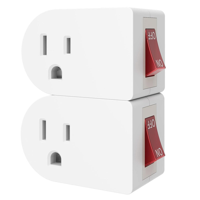2 Pack Grounded Outlet Wall Tap Adapter with On/Off Power Switch，Single Outlet with Switch,White