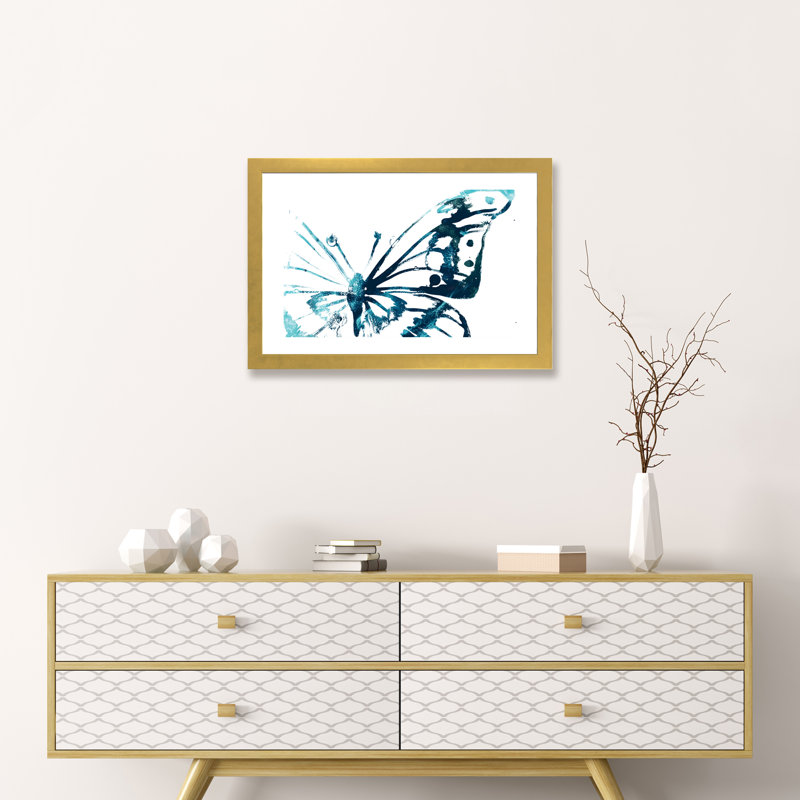 Impression papillon V - imprimé, Blanc, H 16 po x l 24 po x P 1 po, Papier encadré doré