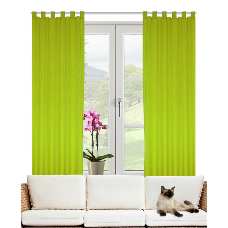 Friedland Synthetic Tab Top Curtain Pair, Opaque, 132cm Width x 245cm Drop, Green