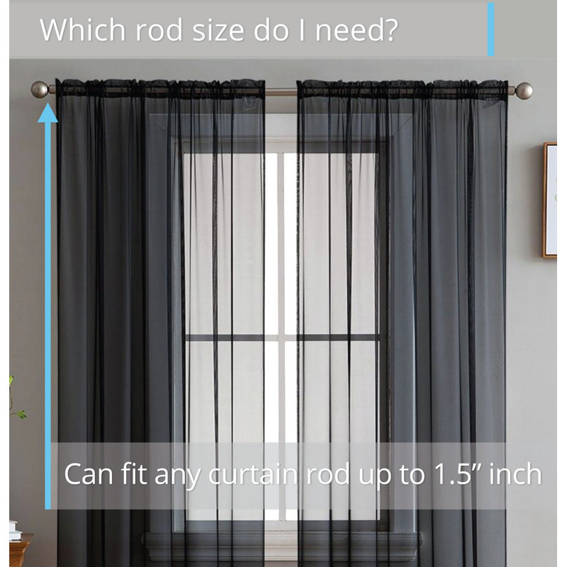 Daxin Sheer Voile Rod Pocket Curtain Panels, Black, 54" W x 84" L