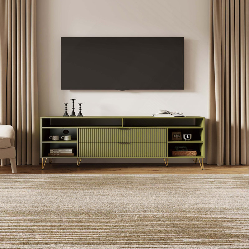 Meuble télé avec casiers de rangement ouverts, Vert olive
