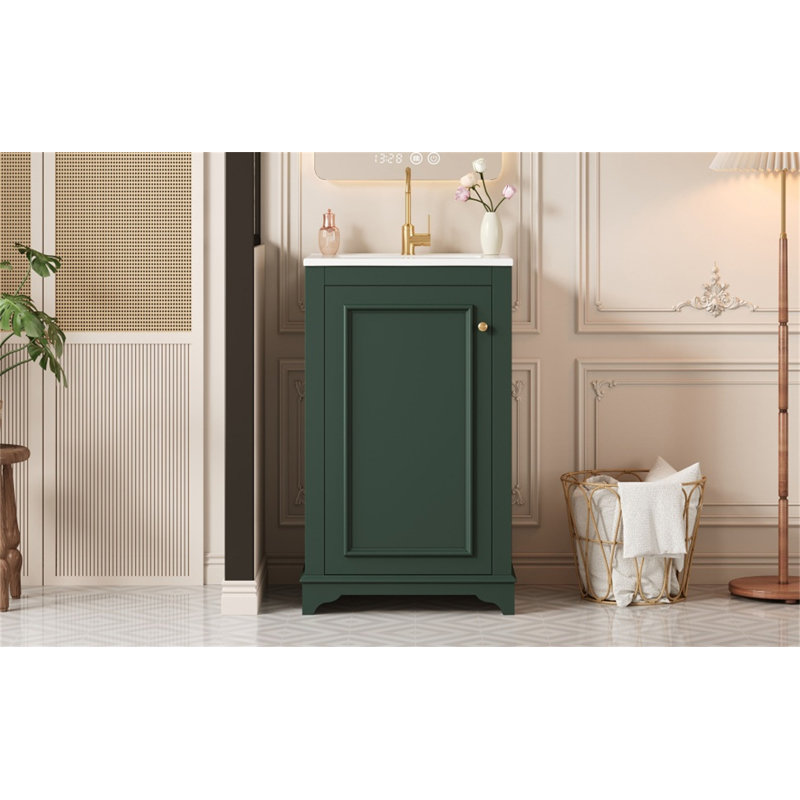Meuble-lavabo de 20 po avec lavabo en céramique, ensemble de meuble-lavabo simple autoportant avec porte à fermeture douce, tablette réglable, style moderne