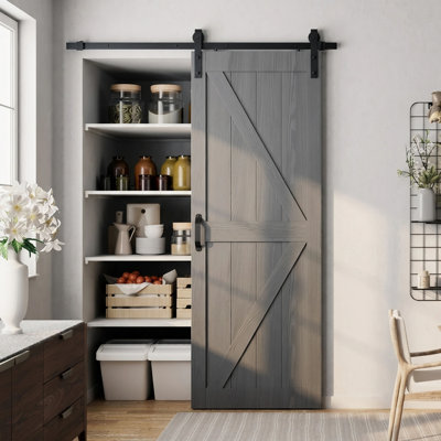 Paneled Manufactured Wood K-Plank Barn Door with Installation Hardware Kit