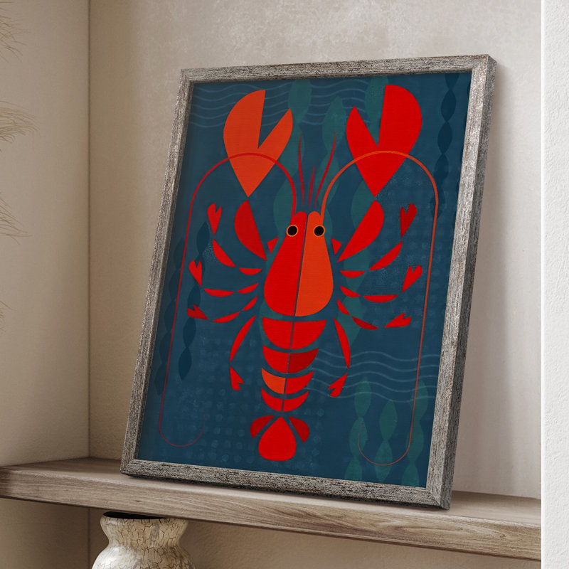 Geo Lobster I, reproduction encadrée - bois massif, H 11 po x l 9 po