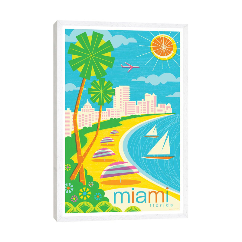 Miami Modern Travel by Jim Zahniser - Print on Canvas, White Framed, 152.4cm H x 101.6cm W x 3.81cm D