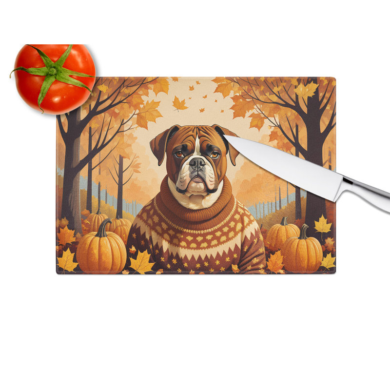 Boxer Fall Glass Cutting Board Large