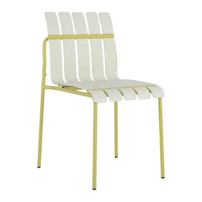 Holiday - Paquet de 4 chaises à blocs de couleur à rayures modernes - Siège en PP imperméable et pieds en métal robustes, ensemble repas intérieur / extérieur pour patio, balcon, café (blanc et vert)