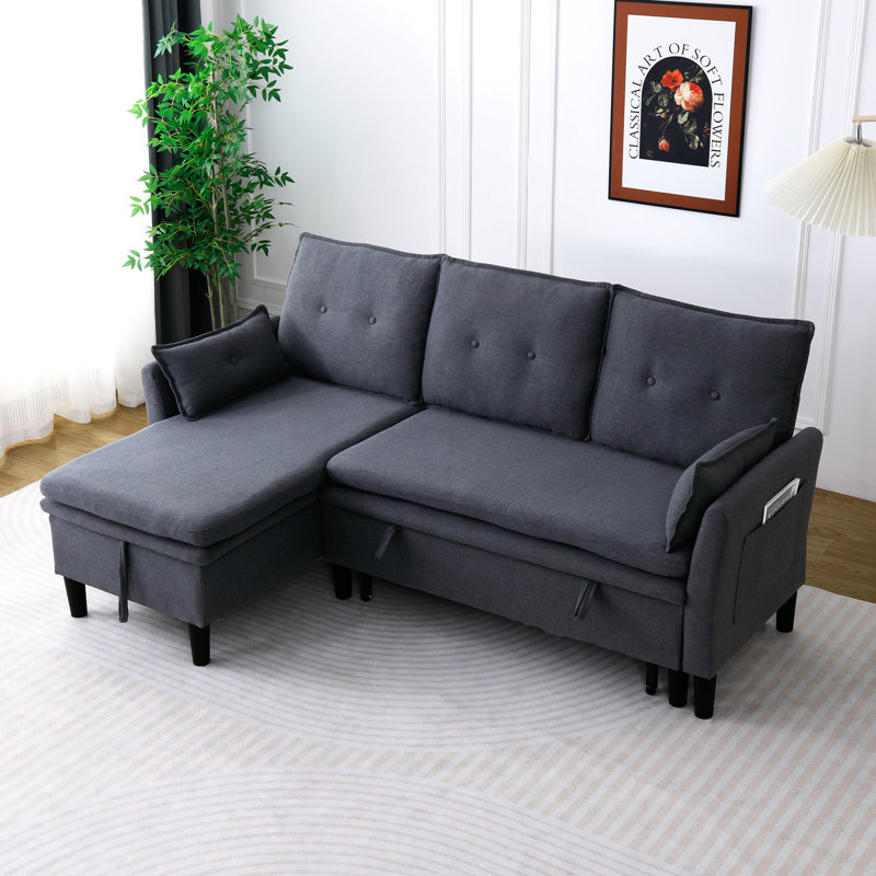 Chaise longue réversible en L gris foncé avec rangement, 3 places, coton pour bureau et appartement, décor idéal