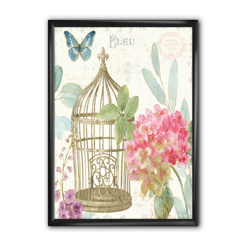 « rétro floral cage i », reproduction d’image sur toile, H 46 po x l 36 po x P 1,5 po, Cadre noir